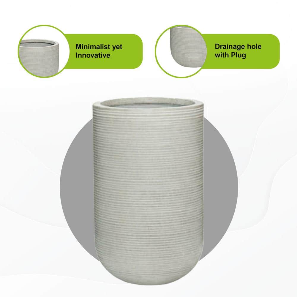 Small Round Light Grey Ficonstone Indoor Outdoor Ridged Planter