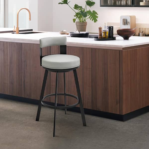 Lynof 38 in. Grey/Black 30 in. Bar Stool with Faux Leather Seat