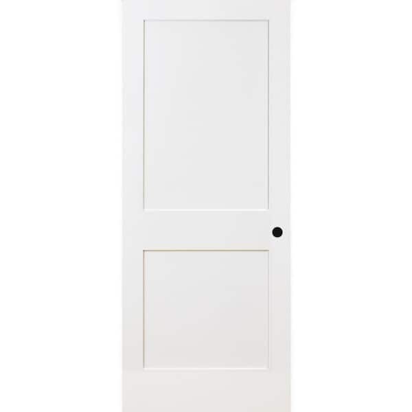 Steves & Sons 30 in. x 80 in. 2-Panel Square Shaker Solid Core Primed Fiberglass Interior Door Slab with Bore