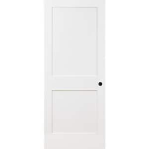 32 in. x 80 in. 2-Panel Square Shaker White Primed Solid Core Wood Interior Door Slab with Bore