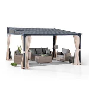 12 ft. x 14 ft. Wall Mounted Gazebo with Powder Coated Steel Roof, Black Aluminum and Metal Frame Lean To Gazebo