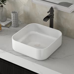15 in. Ace White Square Bathroom Ceramic Vessel Sink Art Basin in White, Faucet and Overflow Not Included