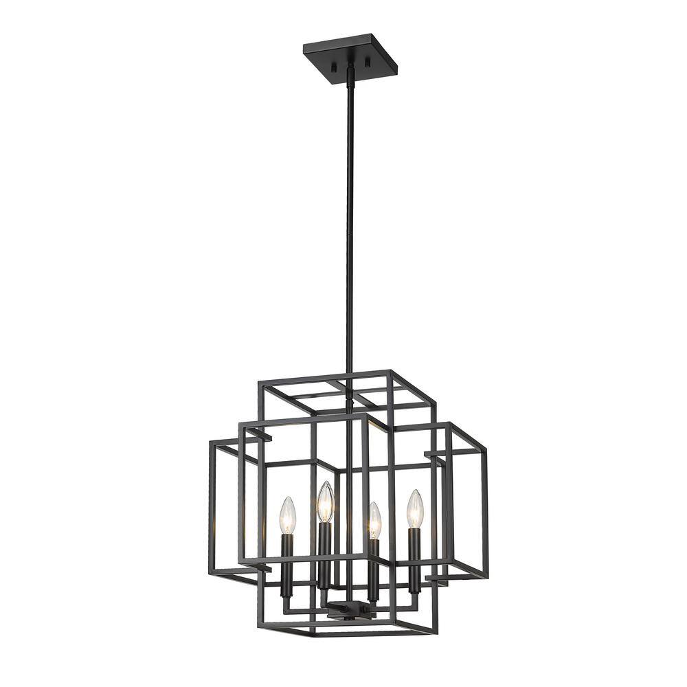 Titania Matte Black Geometric Steel 4-Light Pendant