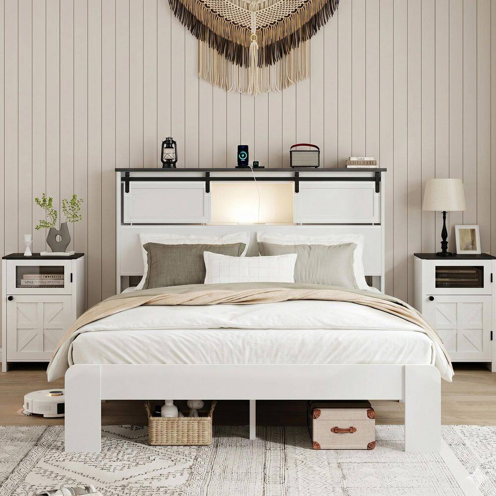 Black Metal and Wood Frame King Panel Bed with with Storage and LED Lights and USB Charging Station price history on PriceWatchPro
