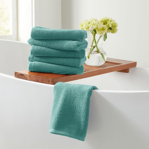 FRESHFOLDS Mineral Blue 6-Pack Cotton Quick-Dry Hand Towel Set