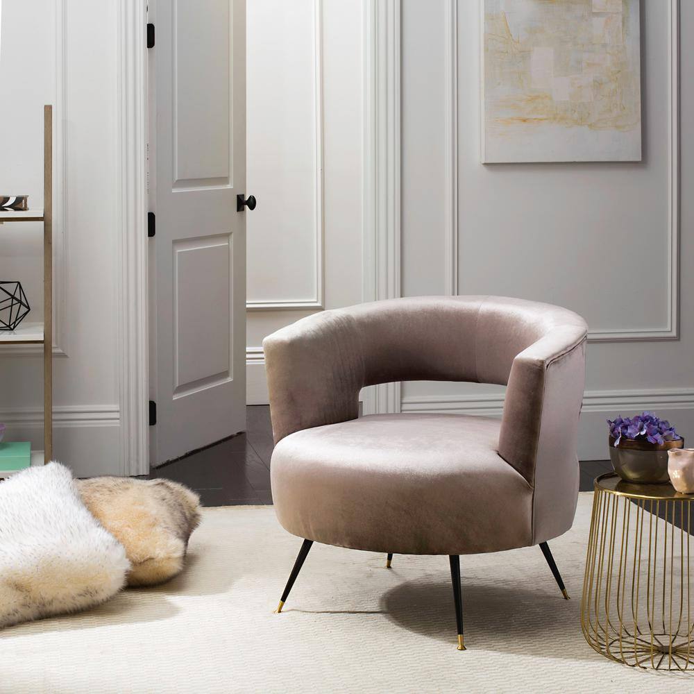 Hazelwood Velvet Barrel Accent Chair with Wood Frame