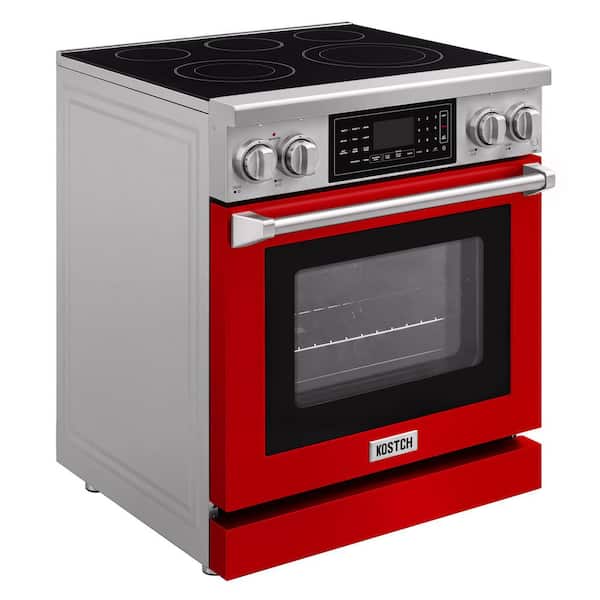 Tilt Panel 30 in. 5 Elements Freestanding Electric Range with 4.8 cu. ft. Self-Cleaning Air Fry Convection Oven in Red