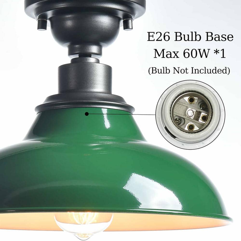 Green Industrial Semi Flush Mount Barn Style Ceiling Light