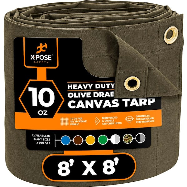 XPOSE SAFETY Canvas Heavy Duty 8 ft. W X 8 ft. L Olive Drab 10 oz. Tarp