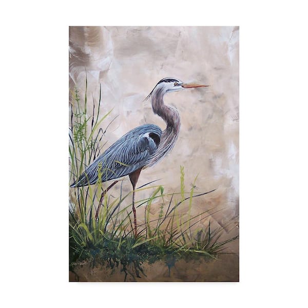 Trademark Fine Art Heron In The Reeds by Jean Plout Floater Frame Animal Wall Art 12 in. x 19 in.