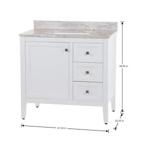Darcy 37 in. W x 22 in. D x 39 in. H Single Sink Freestanding Bath Vanity in White with Winter Mist Cultured Marble Top