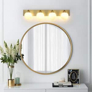 35.87 in. 4-Light Modern Gold Vanity Light with Opal Glass Shades