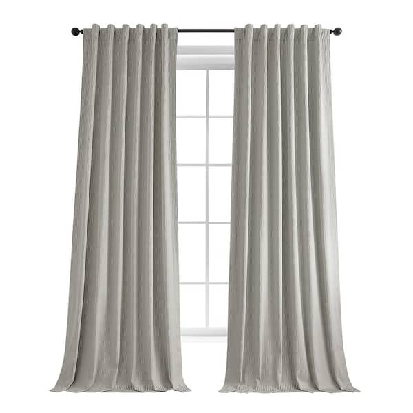 Exclusive Fabrics & Furnishings Pewter Gray Lounge Embossed Velvet Curtains 50 in. W x 96 in. L Rod Pocket Room Darkening Curtain (Single Panel)