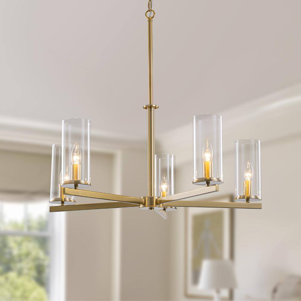 GoYeel 5-Light Modern Chandelier, Gold Pendant Light with Clear Glass ...