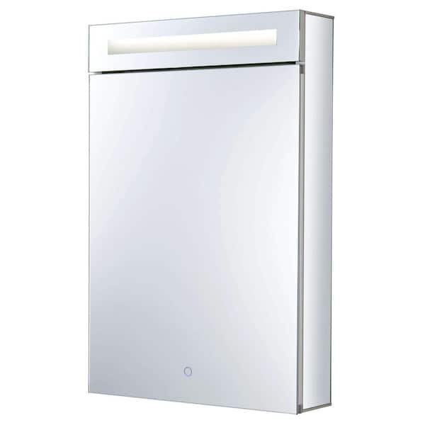 FINE FIXTURES 20 in. x 30 in. Stainless Steel Recessed or Surface Wall Mount Medicine Cabinet with LED Lighting Left Hinge