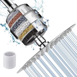 8 in. 15-Stage Shower Head Filter, High Pressure Filtered Showerhead for Hard Water, 1 Filter Cartridge in Chrome