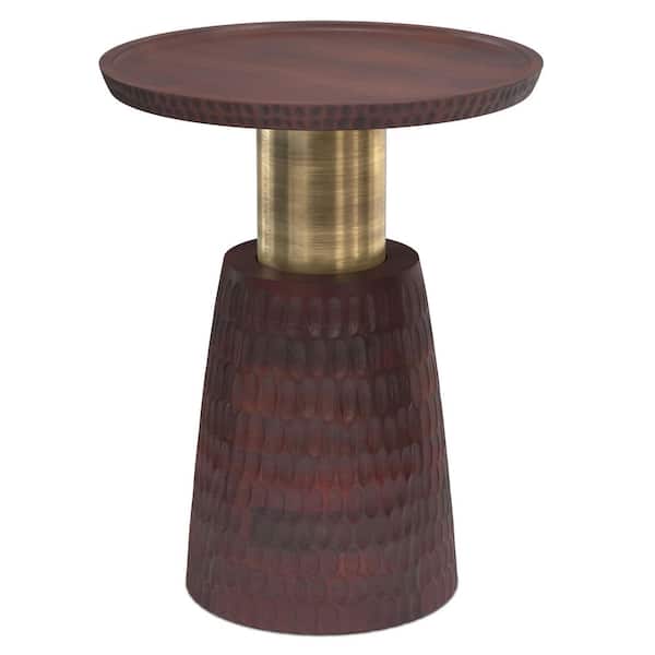 Breanna 16 in. Wide Round Mango Wood/Metal End Table in Walnut Brown/Gold