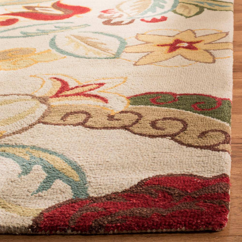 Blossom Beige and Multicolor 8' Square Wool Floral Rug