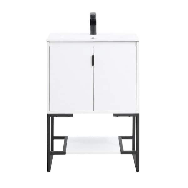 Scarsdale 24 in. W x 18.25 in. D x 34.75 in. H Bath Vanity in White with White Ceramic Top