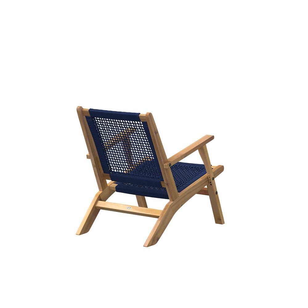 Vega Midcentury Natural Acacia Wood Outdoor Chair with Navy Blue Cording