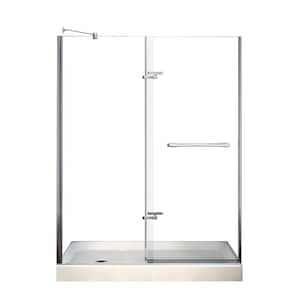 Reveal 30 in. x 60 in. x 76-1/2 in. Alcove Shower Kit in Chrome with Left Drain Base in White