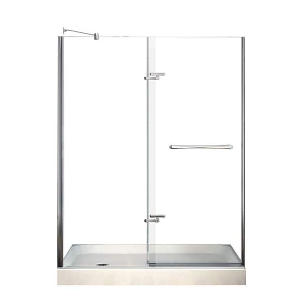 MAAX Reveal 30 in. x 60 in. x 76-1/2 in. Alcove Shower Kit in Chrome with Left Drain Base in White