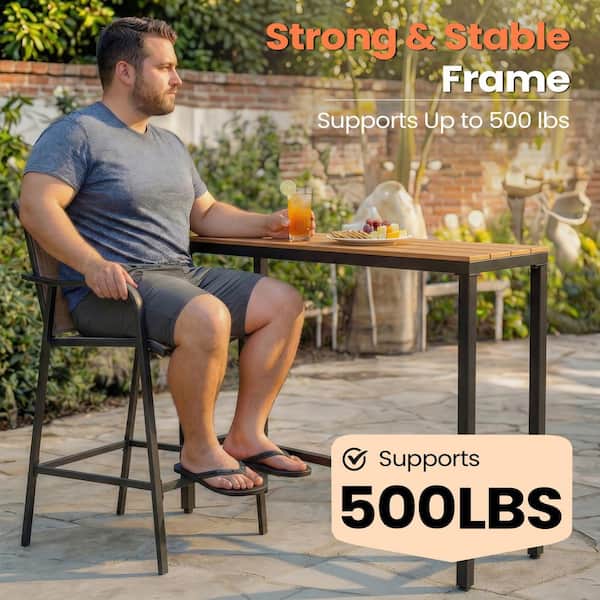 Metal Outdoor Bar Stool Patio Bar Chairs in Espresso with Armrests, Footrest and Breathable Textilene Seat (4-Pack)