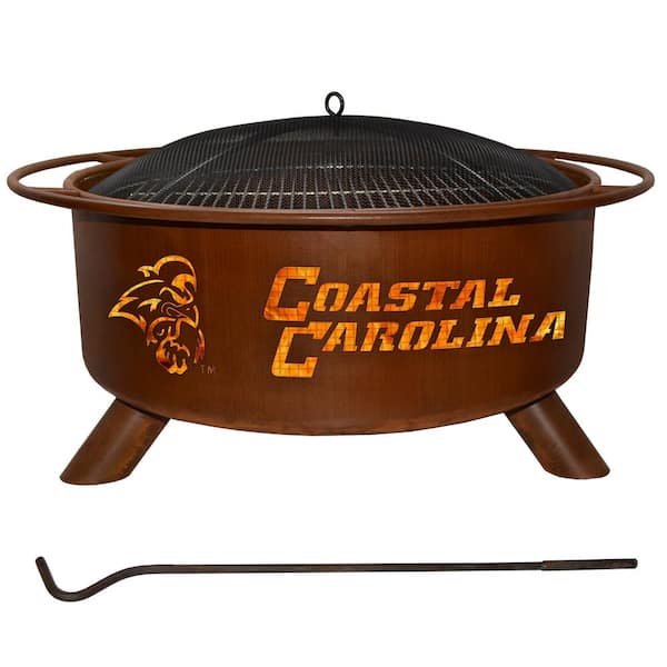 Unbranded Coastal Carolina 29 in. x 18 in. Round Steel Wood Burning Rust Fire Pit with Grill Poker Spark Screen and Cover