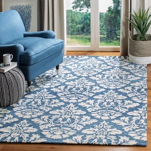 Micro-Loop Blue/Ivory 4 ft. x 6 ft. Floral Damask Area Rug