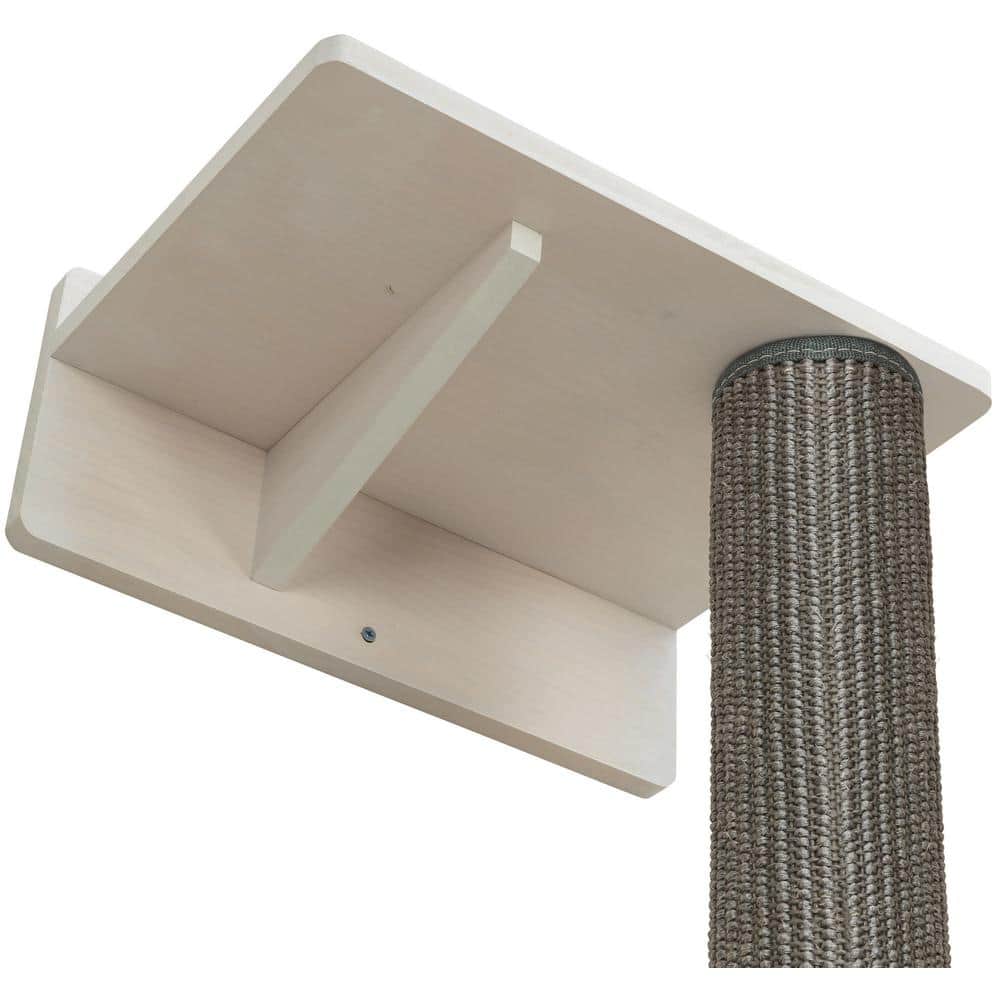 Wall Mounted Gray and White Sisal Cat Scratching Post with Perch