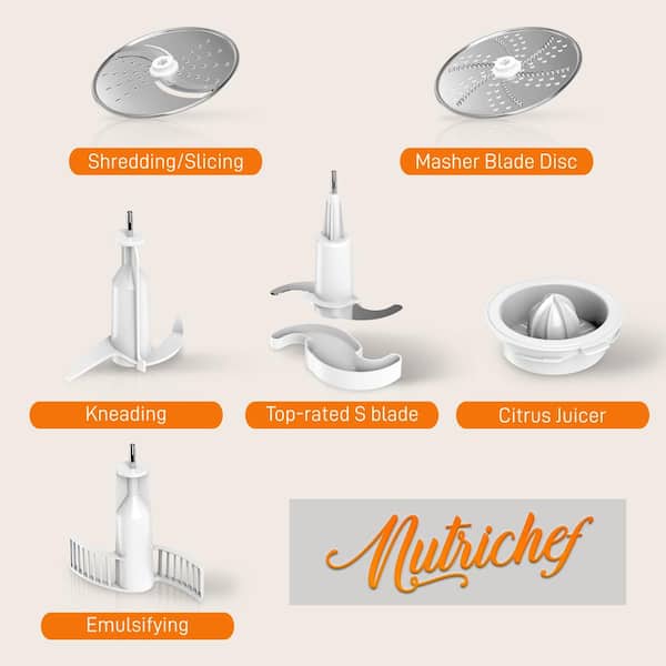 NutriChef Multifunction Food Processor - Ultra Quiet Powerful Motor,  Includes 6 Attachment Blades, Up to 2L Capacity NCFP8 - The Home Depot