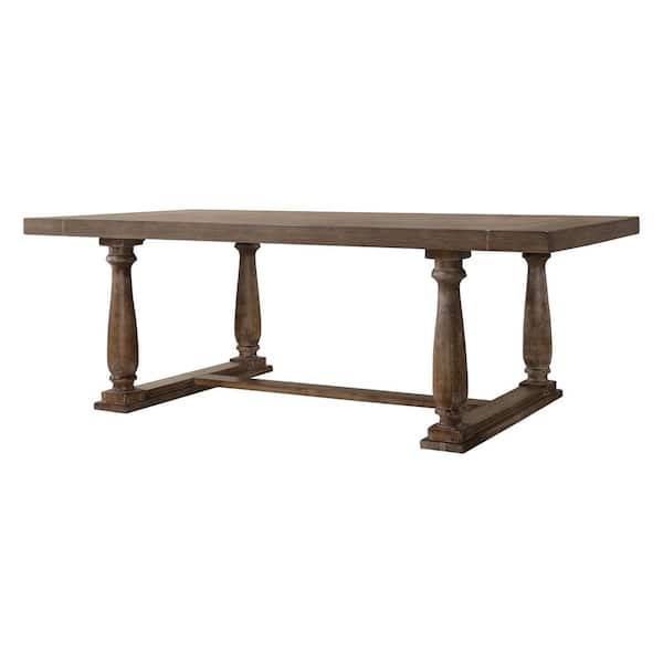 Bernard Rectangle Oak Wood 84 in. Trestle Base Dining Table Seats 6