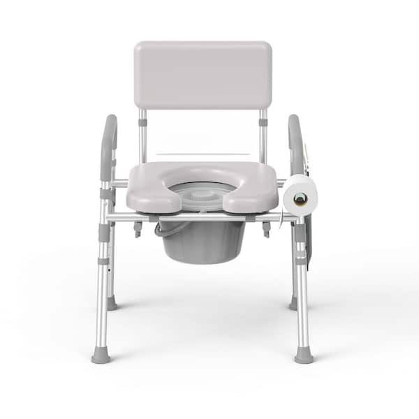 23.5 in. x 22 in. Bedside Commode Toilet Seat in Gray with Padded Seat and Backrest, 350 lbs. Capacity, 6.5 qt Bucket