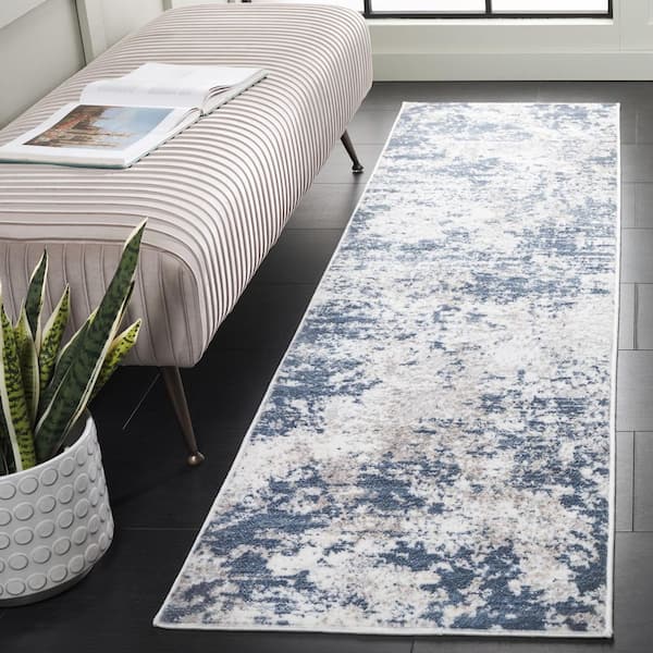 Amelia 2 ft. x 14 ft. Dark Blue/Gray Distressed Abstract Runner Rug