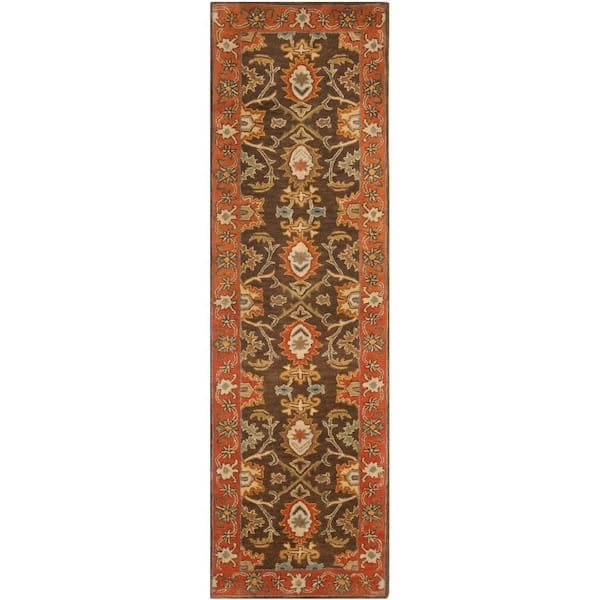 SAFAVIEH Heritage Chocolate/Tangerine 2 ft. x 12 ft. Border Runner Rug