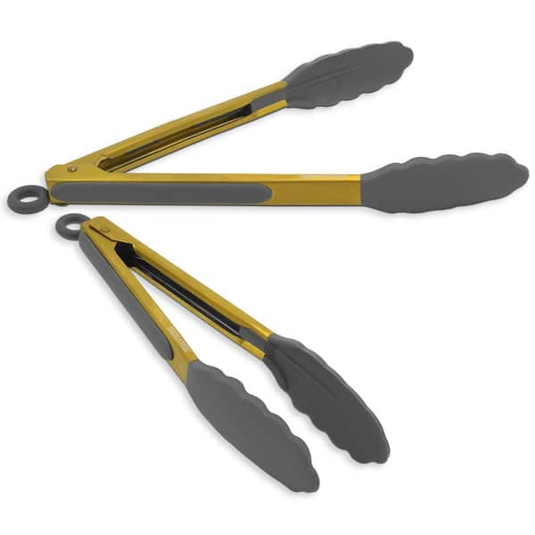 Navy Stainless Steel Silicone Tongs by STIR