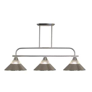Annora 3-Light Brushed Nickel Billiard Light with Clear Ribbed Plus Brushed Nickel Shade with No Bulbs Included