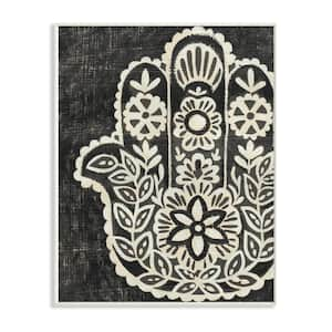 13 in. x 19 in. "Floral Pattern Black and White Hamsa" by Chariklia Zarris Wood Wall Art