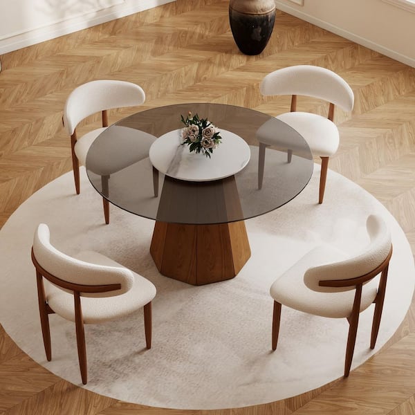 (Set of 4) Modern Lambswool Sitting Cushion Dining Chair in Walnut