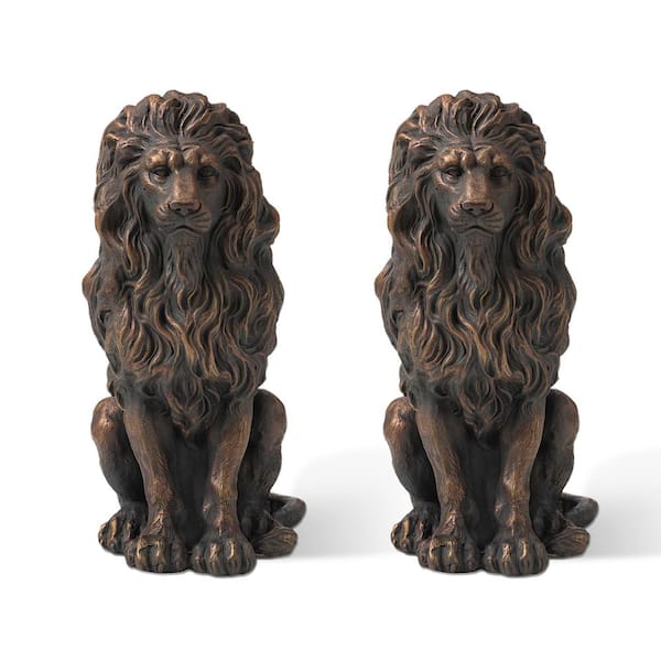 Glitzhome 20.5 in. H MGO Guardian Sitting Lion Statue (Set of 2)