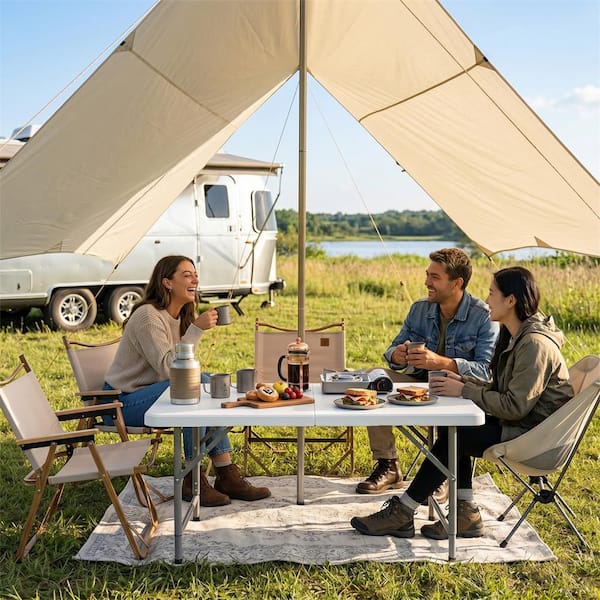 Costway 4 ft. Portable Camping Table with HDPE Tabletop and Metal