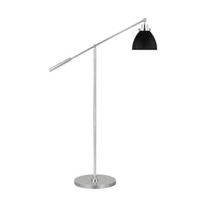 Wellfleet 30.75 in. W x 46 in. H 1-Light Midnight Black/Polished Nickel Dimmable Standard Floor Lamp with Steel Shade