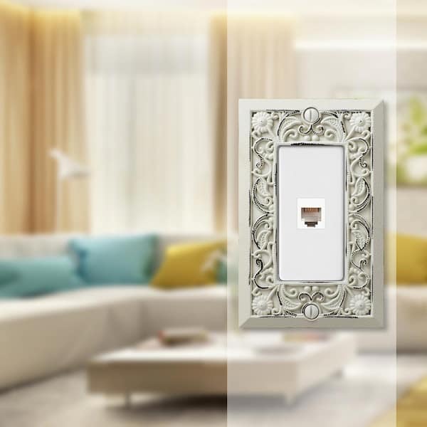 Filigree 1 Gang Phone Metal Wall Plate - Antique White