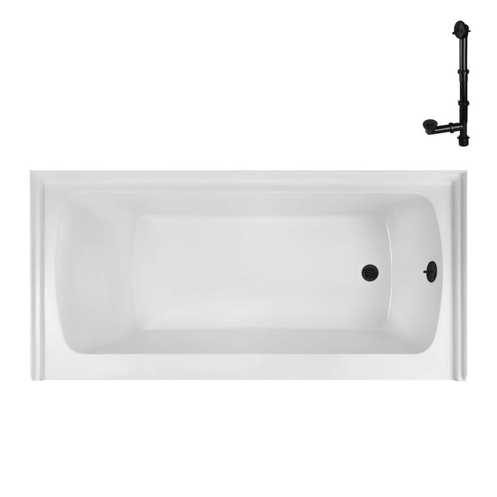 Glossy White Acrylic Alcove Bathtub with Matte Black Trim