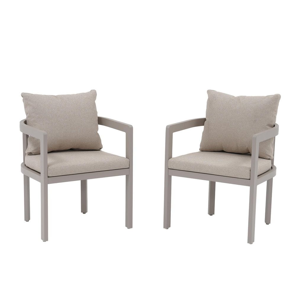 Patio Dining Chair Set of 2, Aluminium Outdoor Chairs with Armrest, Beige Frame & Beige Cushions price history on PriceWatchPro