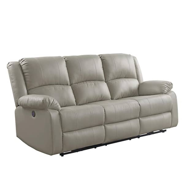 HomeRoots Amelia 81 in. Rolled Arm Faux Leather Rectangle Sofa in Beige