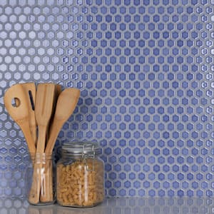 Tribeca 1 in. Hex Glossy Periwinkle 6 in. x 6 in. Porcelain Mosaic Take Home Tile Sample