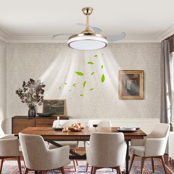 42 in. Indoor Gold Modern Retractable & Reversible 6-Speed Ceiling Fan with Adjustable White Integrated LED and Remote