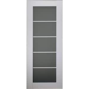 24 in. x 80 in. Smart Pro Polar White Solid Core Wood 5-Lite Frosted Glass Interior Door Slab No Bore