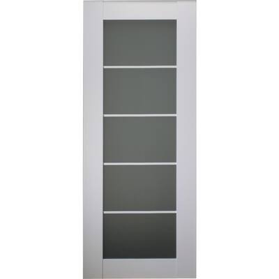 30 in. x 80 in. Smart Pro Polar White Solid Core Wood 5-Lite Frosted Glass Interior Door Slab No Bore